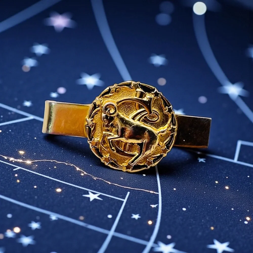 Retro Vintage Gold Tone Zodiac Sign Aries Ram Tie Clip Collectible